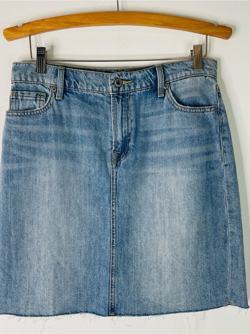 Lucky Brand blue denim frayed boho western coastal jean skirt 6